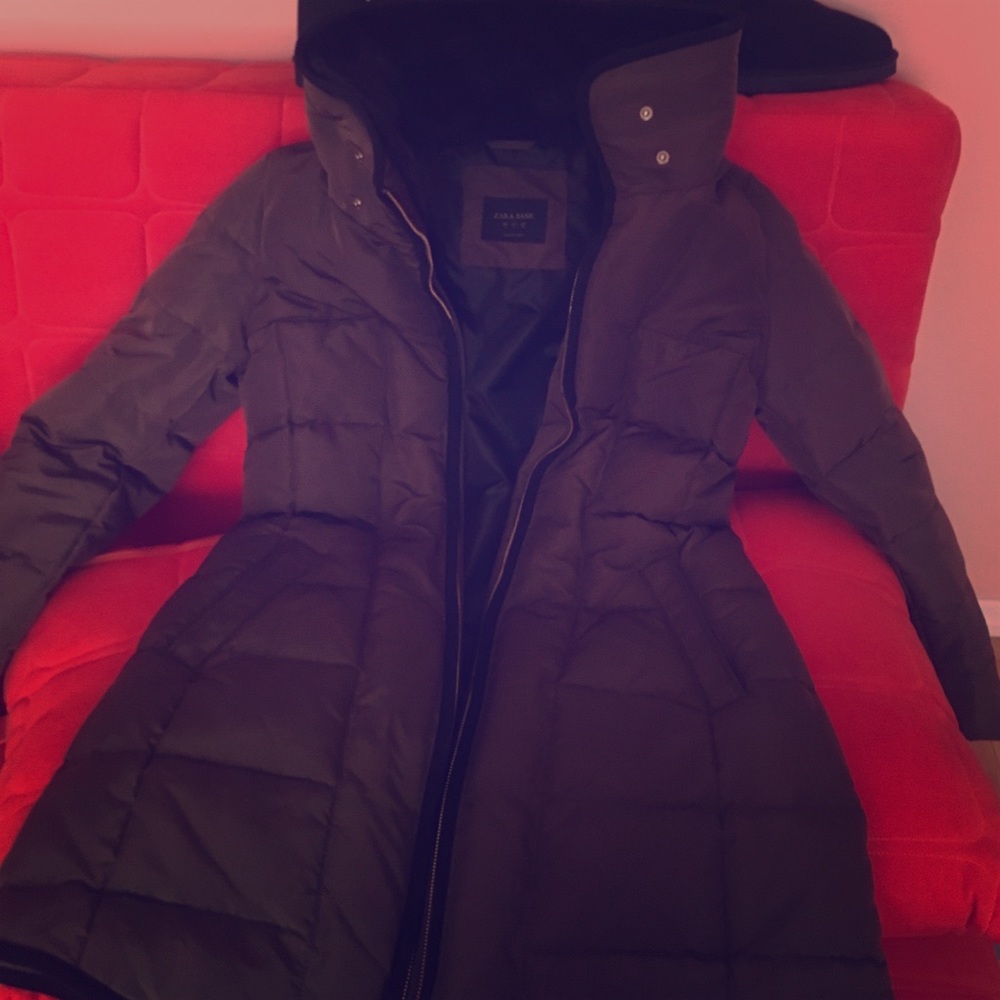 Zara puffer with faux fur hood